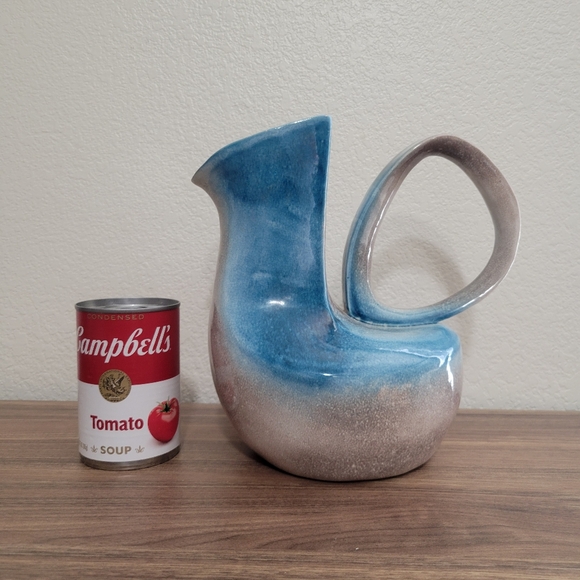 Vintage Studio Art Pottery Vase Blue Gray 9in Pitcher 1960s Bauhaus Design - Picture 11 of 11